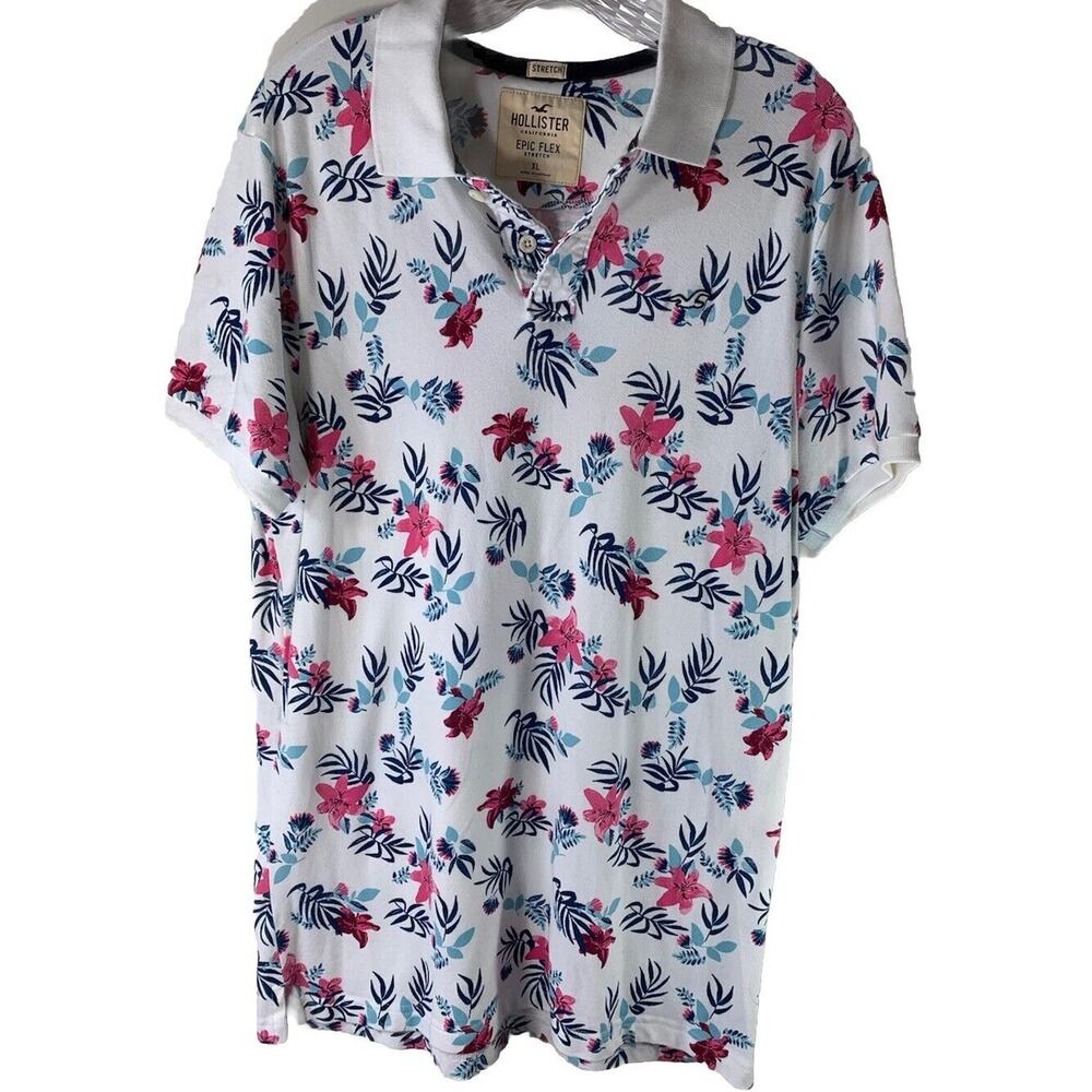 Hollister EPIC FLEX STRETCH Men Polo Shirt Short Sleeves Casual Floral size XL
